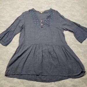 Couleur Lin Top Womens 46 Blue Half Bell Sleeve Pesant